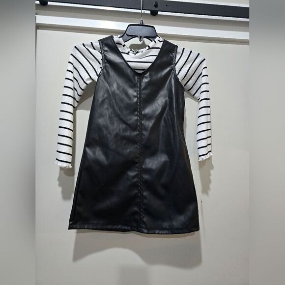 Tween Diva Girls Faux Leather Jumper Dress set NWT sz 10 Black - Picture 3 of 5